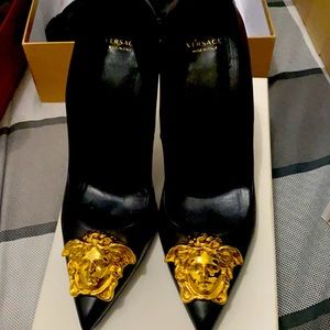 Black and gold Medusa Versace heels